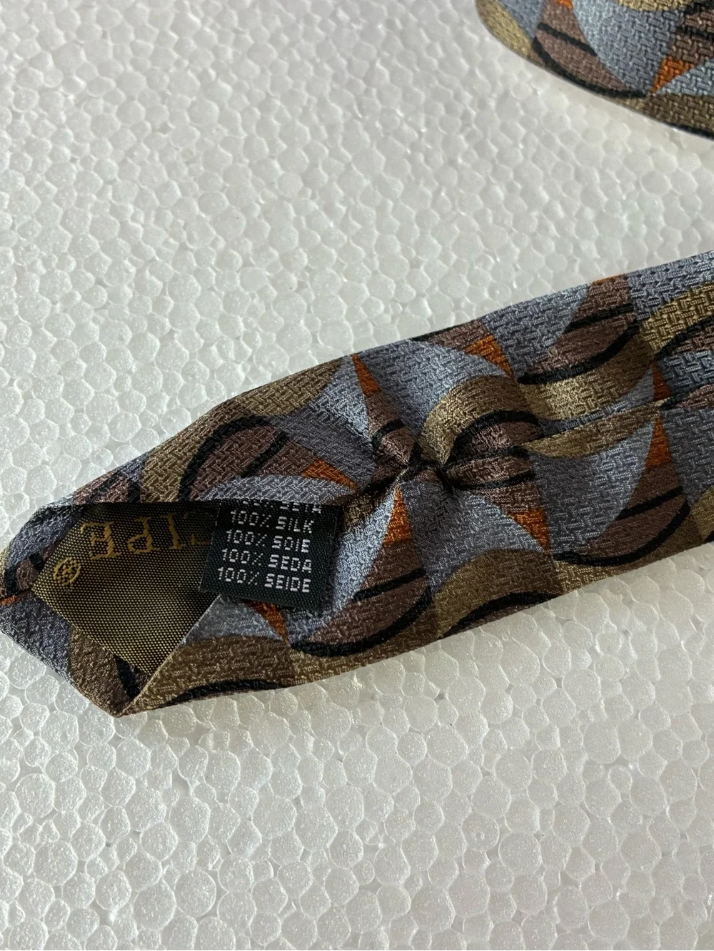 Principe Made in Italy 100% Silk Extra Long Geometric Tie Gray and Brown
